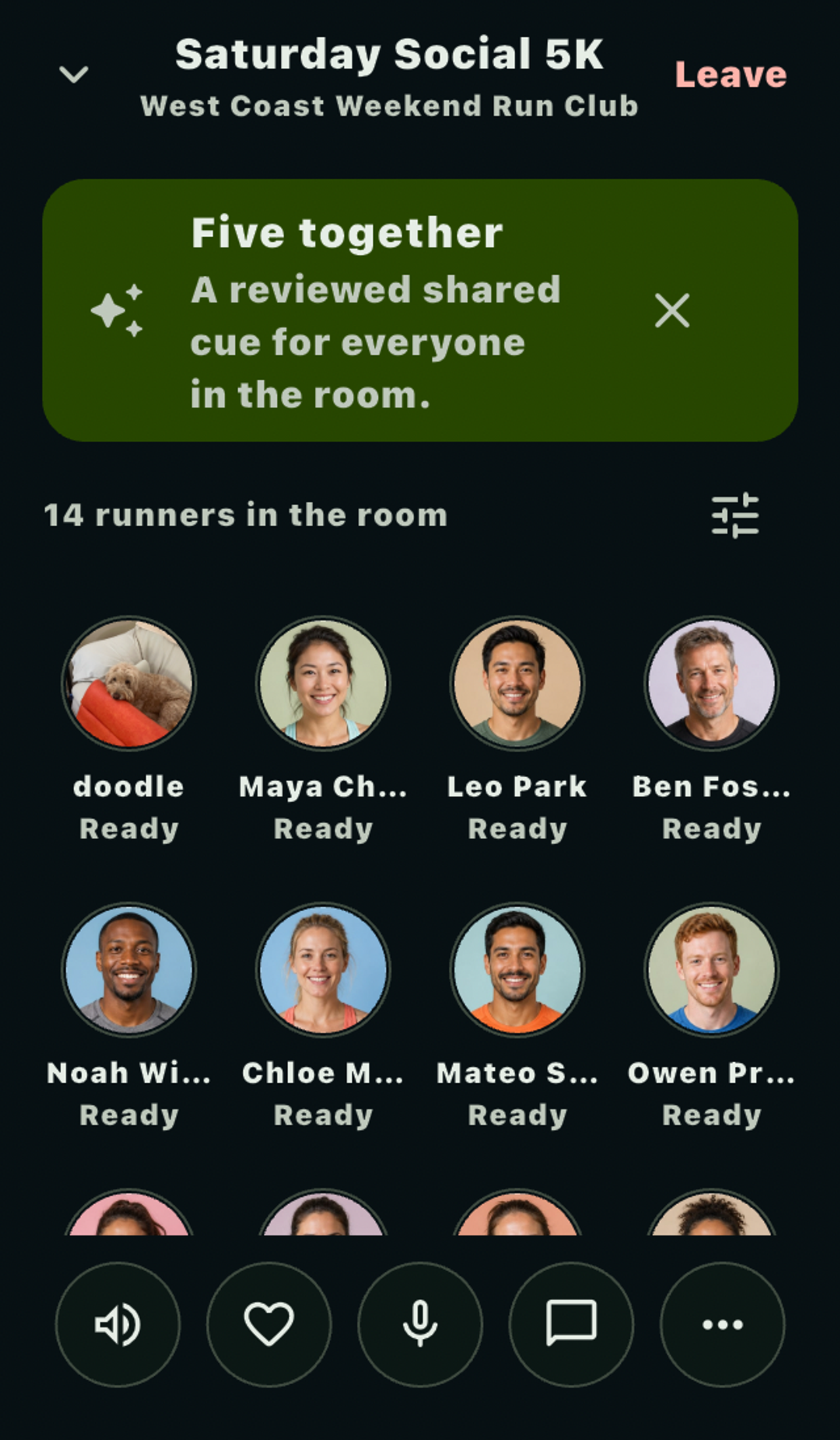 OnlyRun live room with fourteen runners