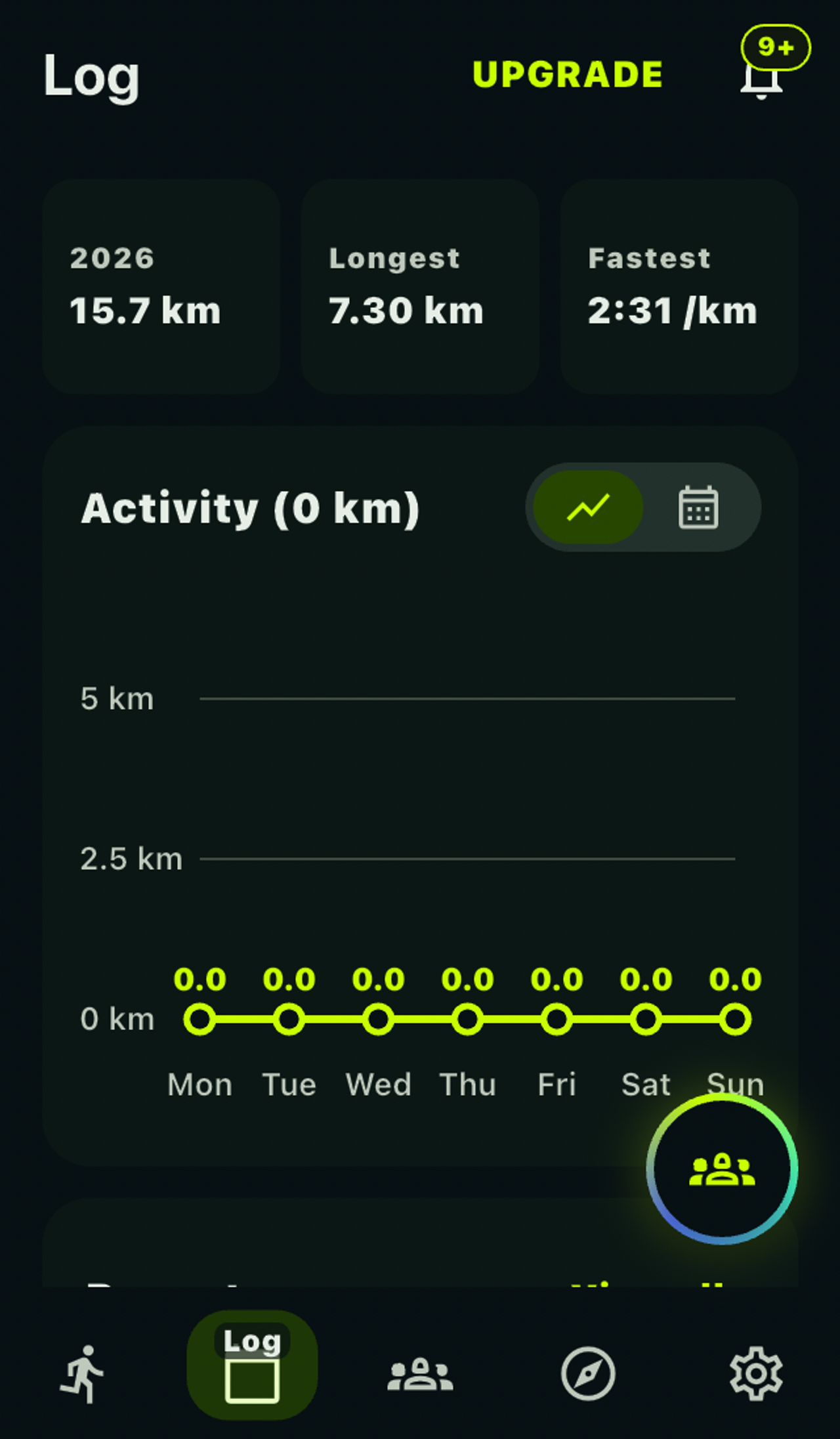 OnlyRun activity Log screen