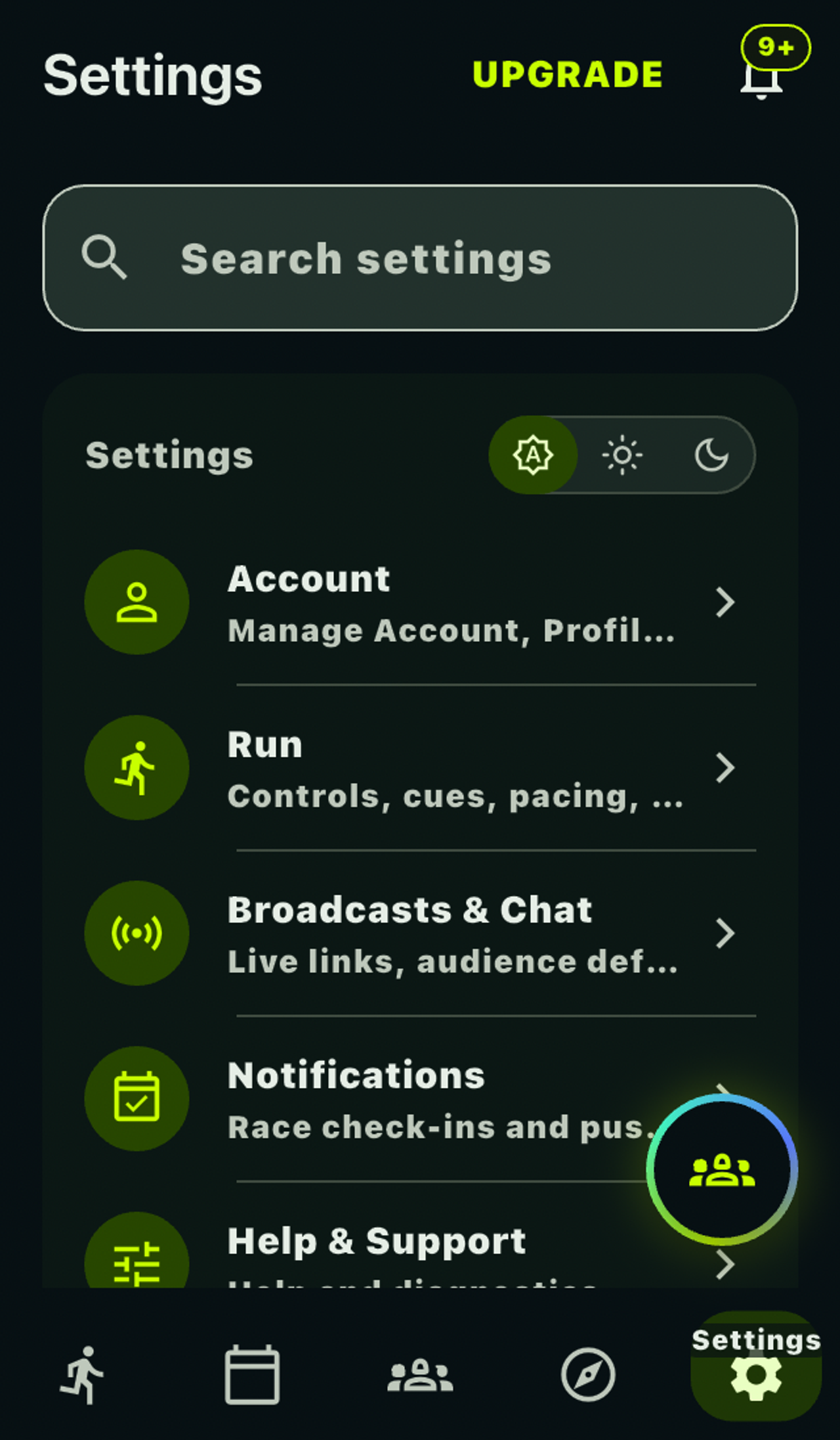 OnlyRun settings screen